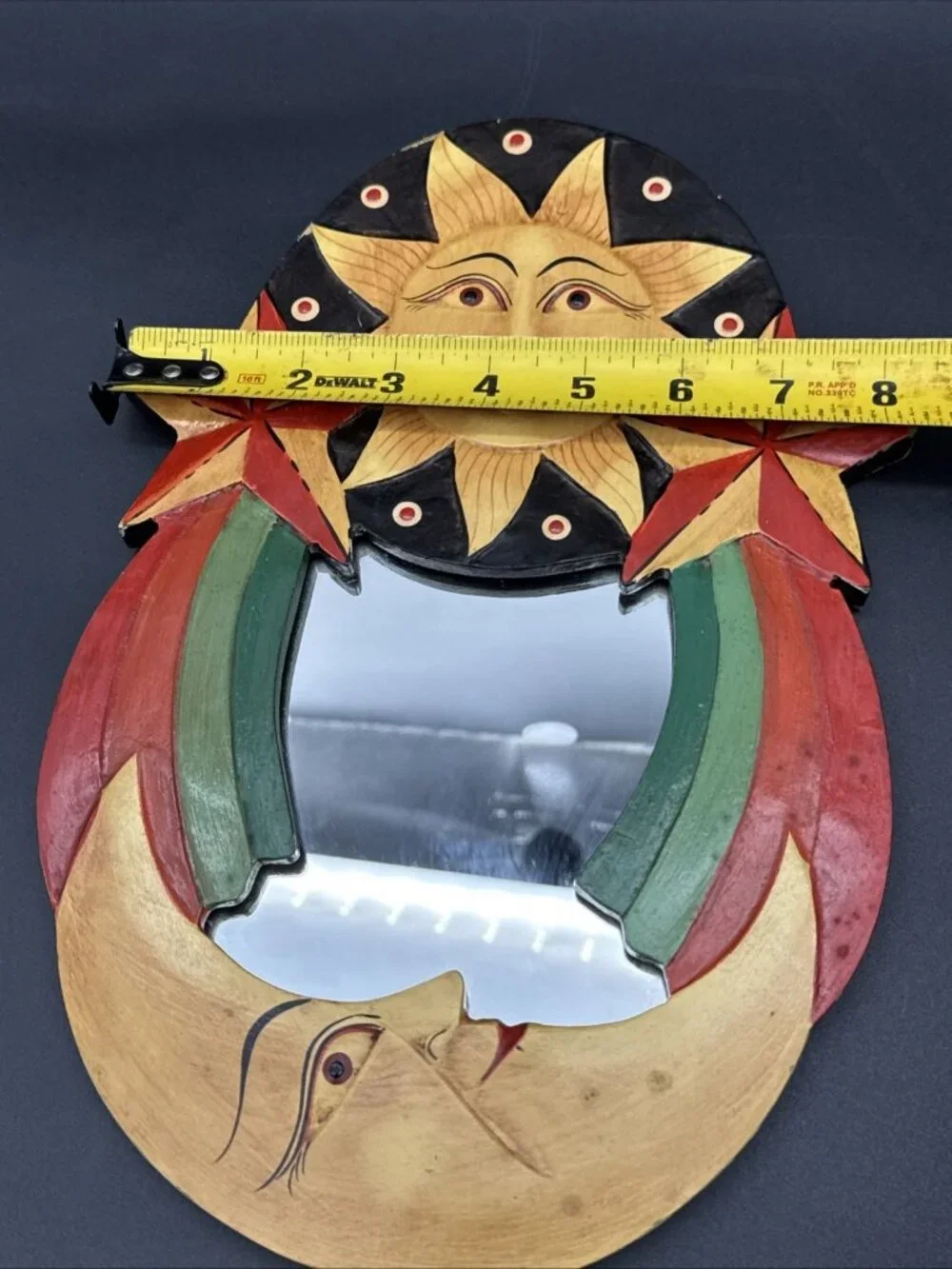 Oval Crescent Celestial Moon & Stars Mirror Wall Hanging Hand painted Y2K Boho